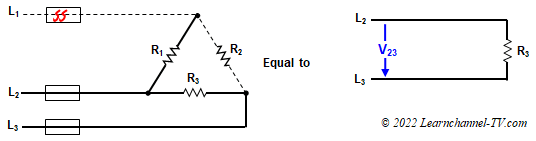 3 Phase fault - Delta connection - phase failure with defect resistor connected to
