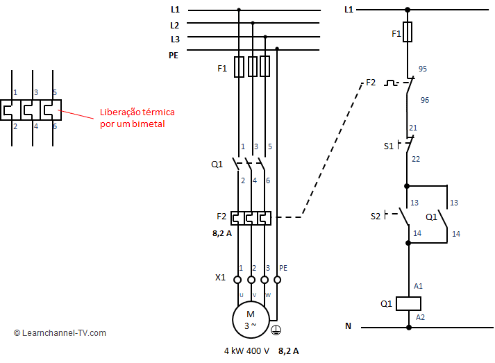 Relé de proteção do motor ou relé de sobrecarga - como funciona e exemplo de circuito
