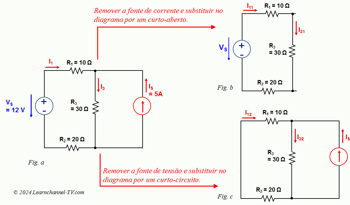 Teorema da Superposição - Análise de circuitos CC - Explicação, Exemplo